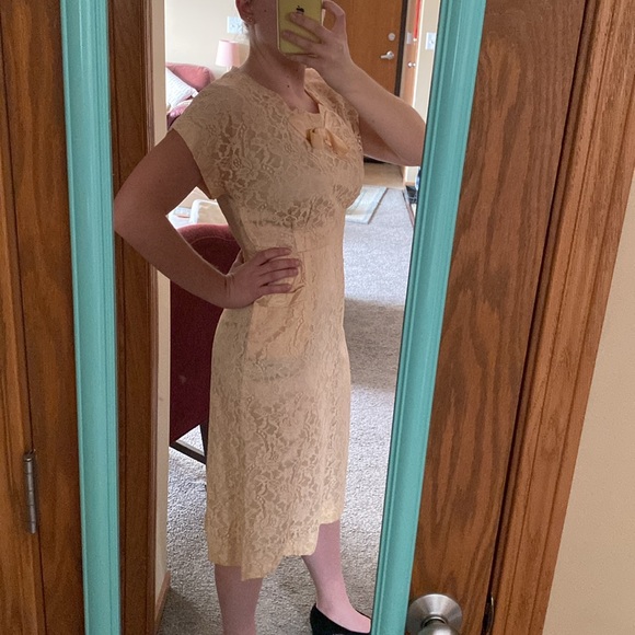 Vintage Light Pink Lace Midi Short Sleeve Dress 1950’s Cocktail - Picture 15 of 15